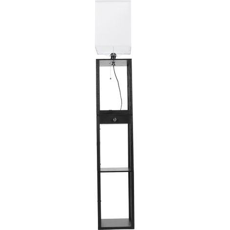 Lampadaire carré avec étagère de rangement 3 niveaux, tiroir, luminaire sur pied pour salon, 110-240V, prise UE (1/5)