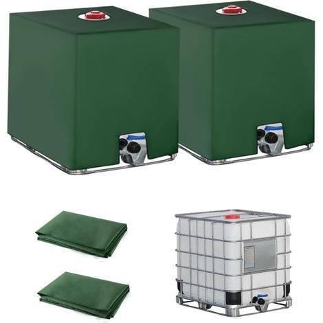 2PC Bache pour Cuve IBC, 1000L Couvercle Housse de Protection Cuve, Bâche Recuperateur d eau de Pluie, Anti-UV Anti-Poussière Bache de Reservoir d'eau, 116 x 100 x 120 cm (Vert) (1/5)