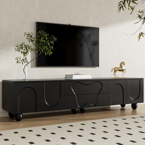 Mueble TV negro con amplio almacenaje y patas de madera OKMYHOME (1/5)