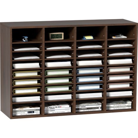 VEVOR Organisateur de Bureau en Bois 100x30,5x68 cm Trieur de Documents a 36 Compartiments Corbeille a Courrier Panneau Agglomere Etagere Amovible Classeur pour Rangement Fichiers Magazines Ecole Brun