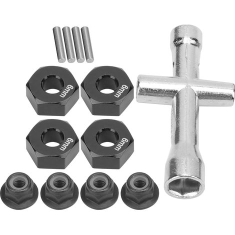 12-mm-Radsechskant-Nabenadapter, 6 mm dicke M4-Flanschmuttern, Kreuzschlüsselsatz für 1/10 RC-Cars, Schwarz (1/5)