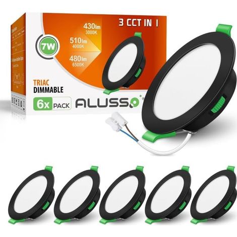 Spot LED Encastrable Extra Plat, 4W 310LM Dimmable IP44 Spot Etanche Salle de bain, Blanc Chaud 3000K Blanc Neutre 4000K Blanc Froid 6500K, Trou Φ55-68mm, AC220-240V, Lot de 6