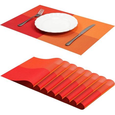 Juego de 8 manteles individuales lavables antideslizantes de PVC resistente al calor, color naranja. (1/5)