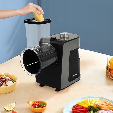 Coupeur de légumes électrique 1000w avec 10 lames en acier inoxydable coupeur électrique pour carottes, fromage, concombres, oignons (noir) (1/5)
