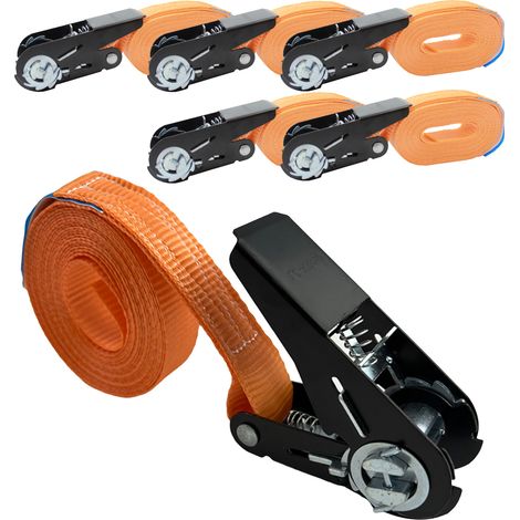 5x Ratschen Spanngurt Spanngurte Orange 1-tlg 4m 0,8t 800kg Schwarzes Schloss (1/5)