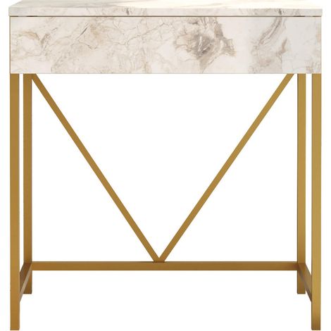 Consola con Espejo Rebecca Mobili Lycium 72x75x40 Tablero de partículas Hierro Blanco Dorado Moderno