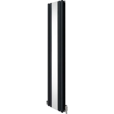 Röhrenheizkörper + Spiegel & Chrom Thermostatventile Anthrazitgrau 1800 x 380mm
