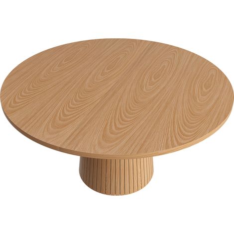 Mesa de comedor redonda 110 cm MDF con chapa de roble y base cilíndrica MODENUIT (1/5)
