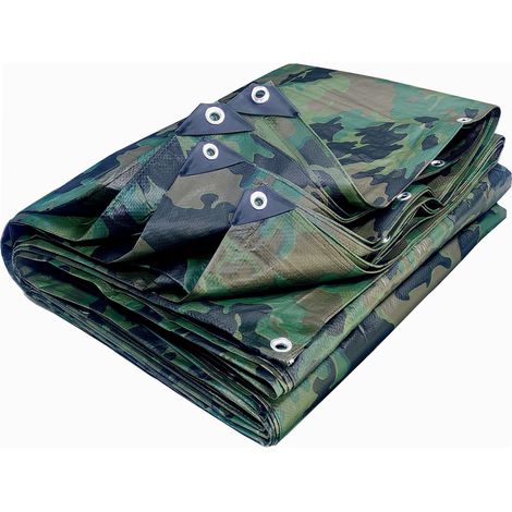 Werka Pro – Bâche de protection camouflage 3x4m – PVC 130g/m² – Anti-UV – Œillets en aluminium tous les 1m – Pour chantiers humides