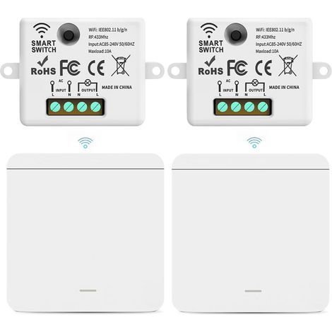 Interrupteur sans fil avec récepteur, interrupteur bidirectionnel sans fil 433 MHz, AC85-265 V, aucun câblage requis (2 récepteurs + 2 interrupteurs) (1/4)