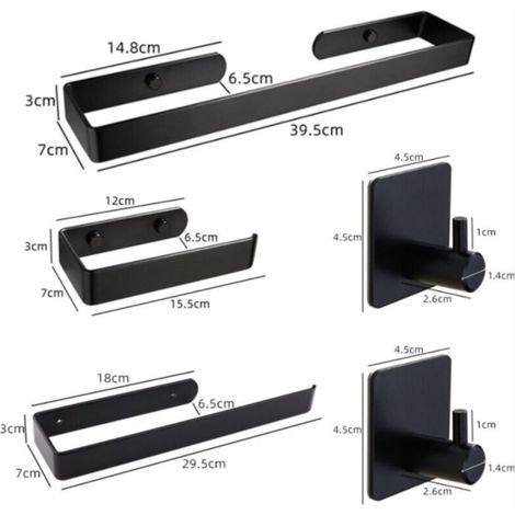 5-teiliges Badezimmerregal, schwarzer Handtuchhalter, Anschlussmöglichkeit, Papierhandtuchhalter, Papierhandtuchrollenhalter