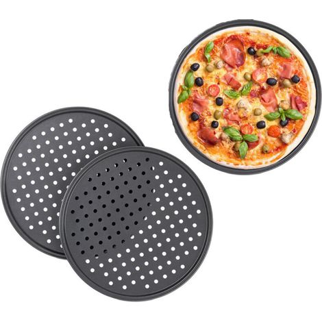 Plaque à pizza perforéePlaque à pizza à base solide antiadhésive - Diamètre 32cm, 2pcs (1/3)