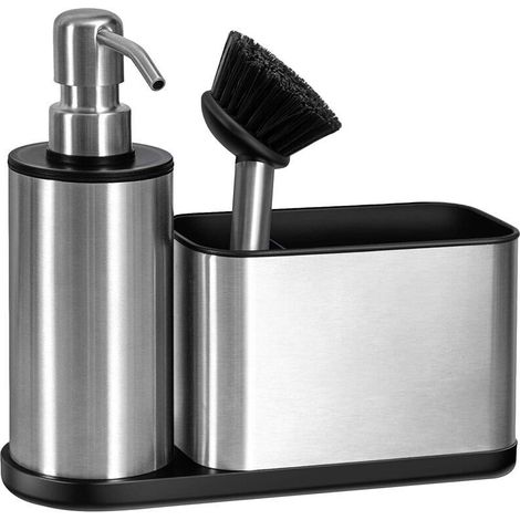 Sink organizer with integrated soap dispenser and sponge holder, stainless steel pump (20x18x6.5cm) (1/5)