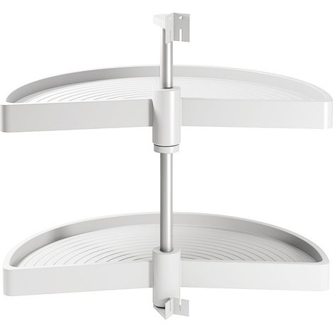Emuca – Plateau pivotant demi-lune blanc 75 cm – Aluminium résistant aux impacts – Capacité 20 kg par plateau – Conçu pour meubles d'angle