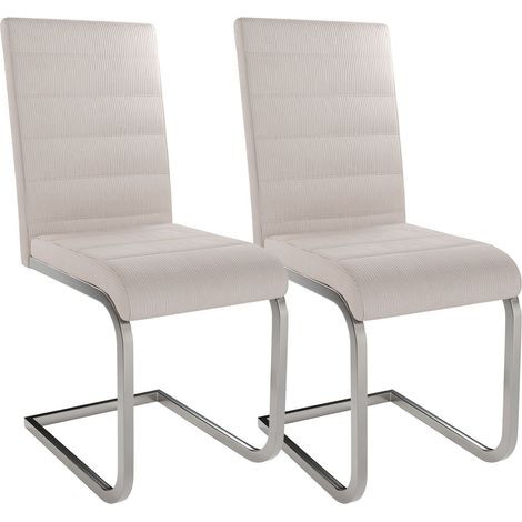 Juskys Freischwinger Schwingstuhl Vegas 2er Set in Beige - Esszimmerstuhl mit Metall-Gestell & Bezug aus Cord - moderner Küchenstuhl (1/5)