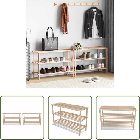 vidaXL Étagère bois - Range-chaussures à 3 étagères 2 pcs Bois de sapin solide (1/5)