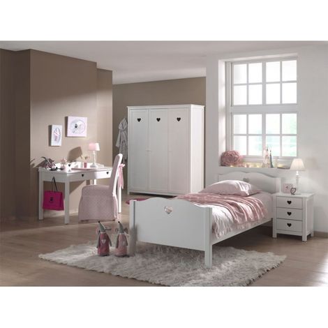 Pack - Lit Enfant, Chevet, Armoire & Bureau "Amori" Blanc (1/5)