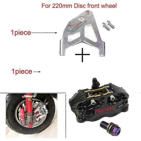 Étrier de frein à disque pour moto, 200 mm/220 mm, avant/arrière, 4 pistons, montage radial, 82 mm de débattement, pour scooter RSZ, Jog, Dirt Pit Bike, Grom - support B noir 220 (1/5)