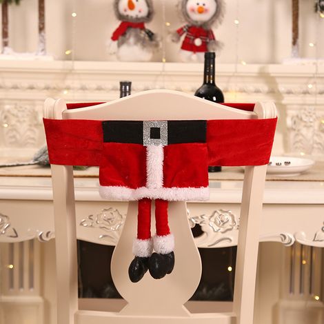 Housse de dossier de chaise de noël, 3 pièces, décoration en flanelle, ceinture de père noël, 46x30cm, A132 (1/5)