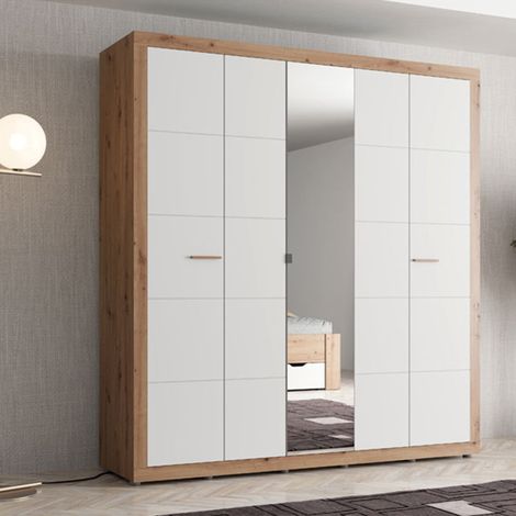 Guardaroba Grande Giseny, Armadio Camera da Letto Appendiabiti, 5 Ripiani, 8 Vani, 194x208h cm Bianco Opaco (1/5)