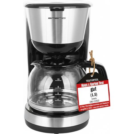 Cafetière filtrante 1,25 l pour jusqu'à 10 tasses de café frais, filtre permanent amovible, fonction anti-goutte, verseuse en verre, arrêt automatique, 1000 W, noir/argent (1/5)