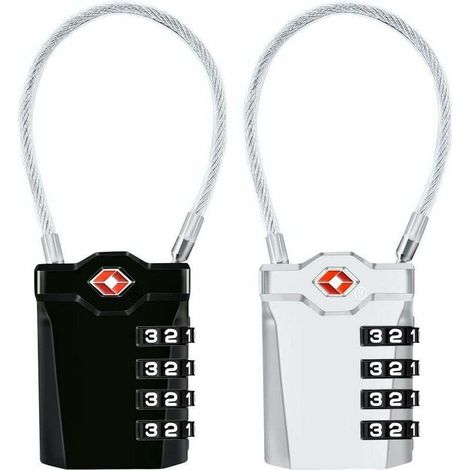 RHG Cadenas à Bagages TSA, Lot de 2, Cadenas à Combinaison 4 Chiffres pour Valise et Sacoche (Noir + Argent) (1/4)