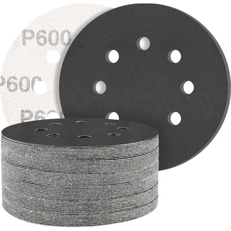 Lot de 50 disques abrasifs 125 mm carbure de silicium grain 600 - 8 trous pour ponceuse excentrique - polissage fin