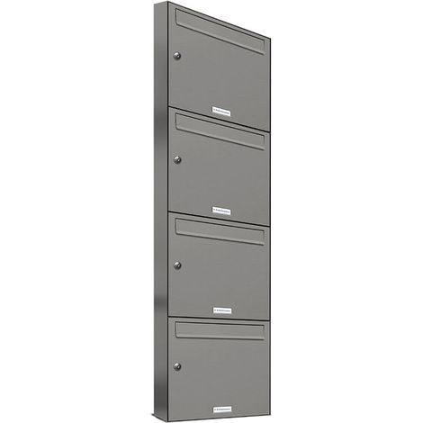 4er Premium Briefkasten Aluminiumgrau RAL Farbe 9007 für Außen Wand Postkasten 1x4 S (1/5)