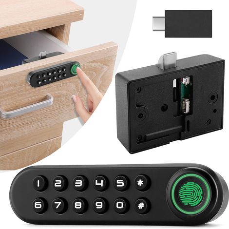 Serrure d'armoire à empreinte digitale, serrure biométrique intelligente avec mot de passe et clé USB, tiroir de rangement dissimulé sans clé, sécurité enfant, meubles en bois à monter soi-même (1/5)