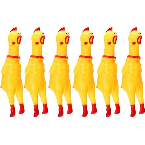 Lot de 6 poulets en caoutchouc jaune qui couinent. Jouet original et résistant. (1/5)