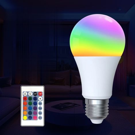Ampoule LED RGB avec fonction de changement de couleur, E27-10W-220V-1000lm, ampoule, lumière d'ambiance. (1/5)