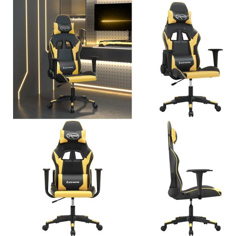 Gaming-Stuhl mit Massagefunktion Schwarz & Golden Kunstleder - Massagefunktion - Kunstleder (1/5)