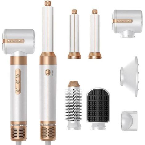 Brosse sèche-cheveux 7 en 1, amovible, séchage rapide, volumisante, bouclante, lissante, sèche-cheveux ionique avec diffuseur (1/5)