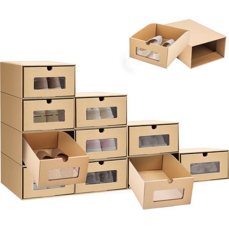 Youyijia 10PCS Shoe Storage Boxes Cardboard Shoe Boxes with Lids Shoe Containers Stackable Drawer Foldable Shoebox with Visible for Shoes File Dress or Toys Storage (1/5)