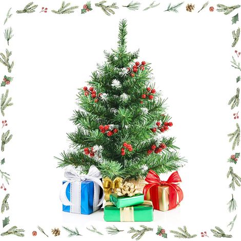 GOPLUS 60CM Sapin Artificiel en Pot avec Neige 74 Branches et 12 Bouquet de Fruits Rouges 84 Baies de Houx, Petit Arbre Effet Neige,Pot Stable,Décor de Fête Faux Buisson,Petit Sapin de Noël (60CM) (1/5)