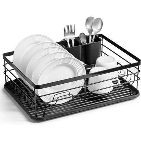 Elegante escurreplatos de acero inoxidable negro con bandeja de goteo