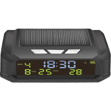 Réveil solaire sans fil, horloge électronique de voiture avec affichage jour et heure, alimentation photovoltaïque. (1/4)