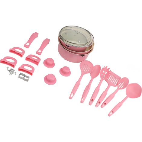Set di utensili da cucina Maifan con rivestimento antiaderente in pietra, pentole e padella in ferro raffinato, rosa (1/2)