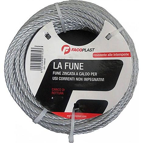 Fune acciaio zincata cavo - Facoplast 6 mm - 10 mt