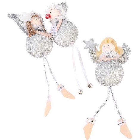 Lot de 3 figurines d'anges assis argentés pour Noël, décorations de bureau créatives (motif aléatoire)-4X4X8cm-Silver (1/2)