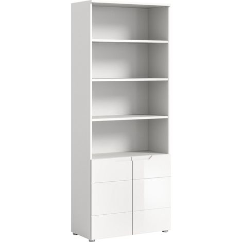Solero Regal 2 Türen 2 Türen, 3 Regale weiß hochglanz, weiß.