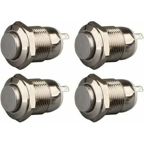 4pcs 12mm 3A 12V/24V/125V/250V AC Autobloquant Interrupteur Bouton Poussoir Étanche en Acier Inoxydable on Off Bouton-Poussoir Interrupteur(Tête Haute) (1/5)