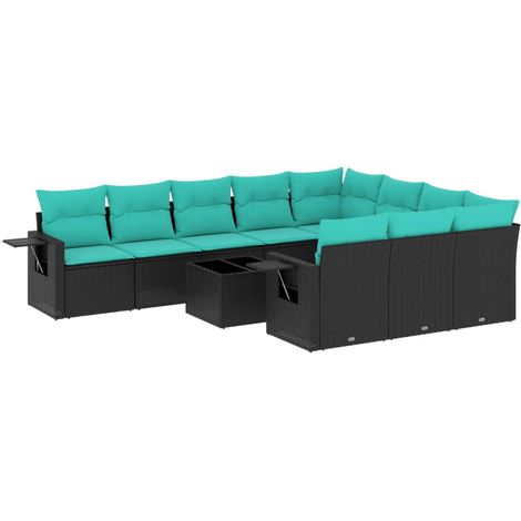 Maison Exclusive - Set Divani da Giardino 11 pz con Cuscini Nero in Polyrattan (1/5)