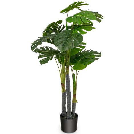 COSTWAY Árbol Artificial de 120 cm, Planta Falsa de Monstera Deliciosa con 20 Hojas Grandes, Maceta de Hormigón, Musgo Realista, Planta Falsa de Árbol para Hogar, Oficina, Patio, Tienda (1/5)
