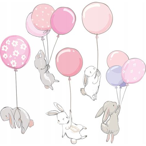 Adesivo decorativo per bambini - Coniglietti con palloncini rosa S (1/3)