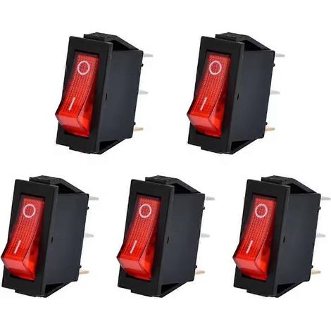 Lot de 5 interrupteurs à bascule lumineux rouges marche/arrêt, 3 broches, 2 positions, mini interrupteurs à bascule pour cheminées électriques (1/5)
