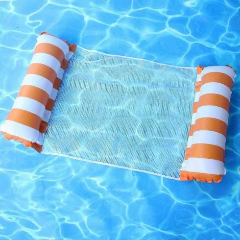 OrangeBouée gonflable en filet, hamac aquatique pliable de 125 à 70 cm, matelas de piscine multifonction pour adultes (1/4)