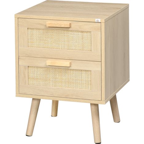 Table de nuit Cannage 2 tiroirs pattes bois 40x40x56cm Naturel (1/5)