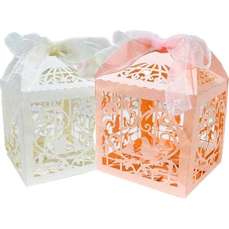 50-teilige Bonbonieren-Sets für Hochzeiten, hohle Bonbonieren-Boxen aus Papier, beige Bonbonieren-Boxen, Geschenkboxen aus Papier für Bonbons, für Hochzeiten, Taufen, Babypartys, Geburtstage (1/5)