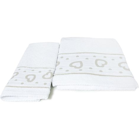 Set Asciugamano Copiola Salvietta Bagno In Spugna 100% Cotone Mod Amore Bianco (1/5)